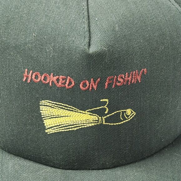 Green Hooked on Fishing Hat Cap Fly Fishing Strapback - Picture 4 of 9